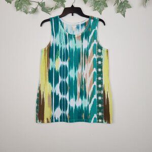 Chico’s Size 1 (US-M) Green Multi Abstract Stretchy Sleeveless Tank Cami Top